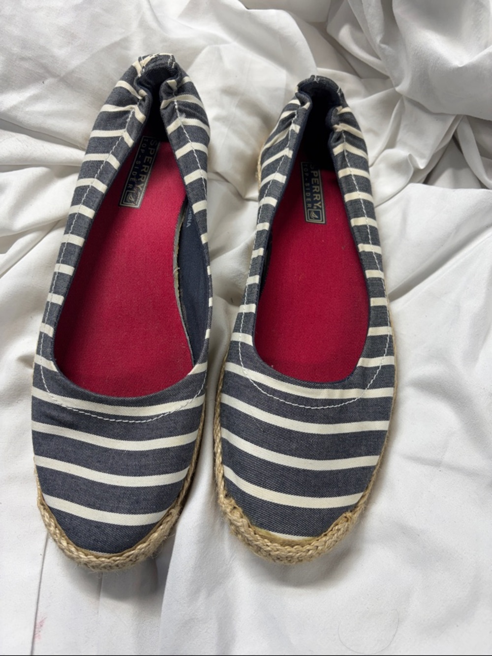 Sperry Navy & White Striped Espadrille Flats with Red Insole size 8